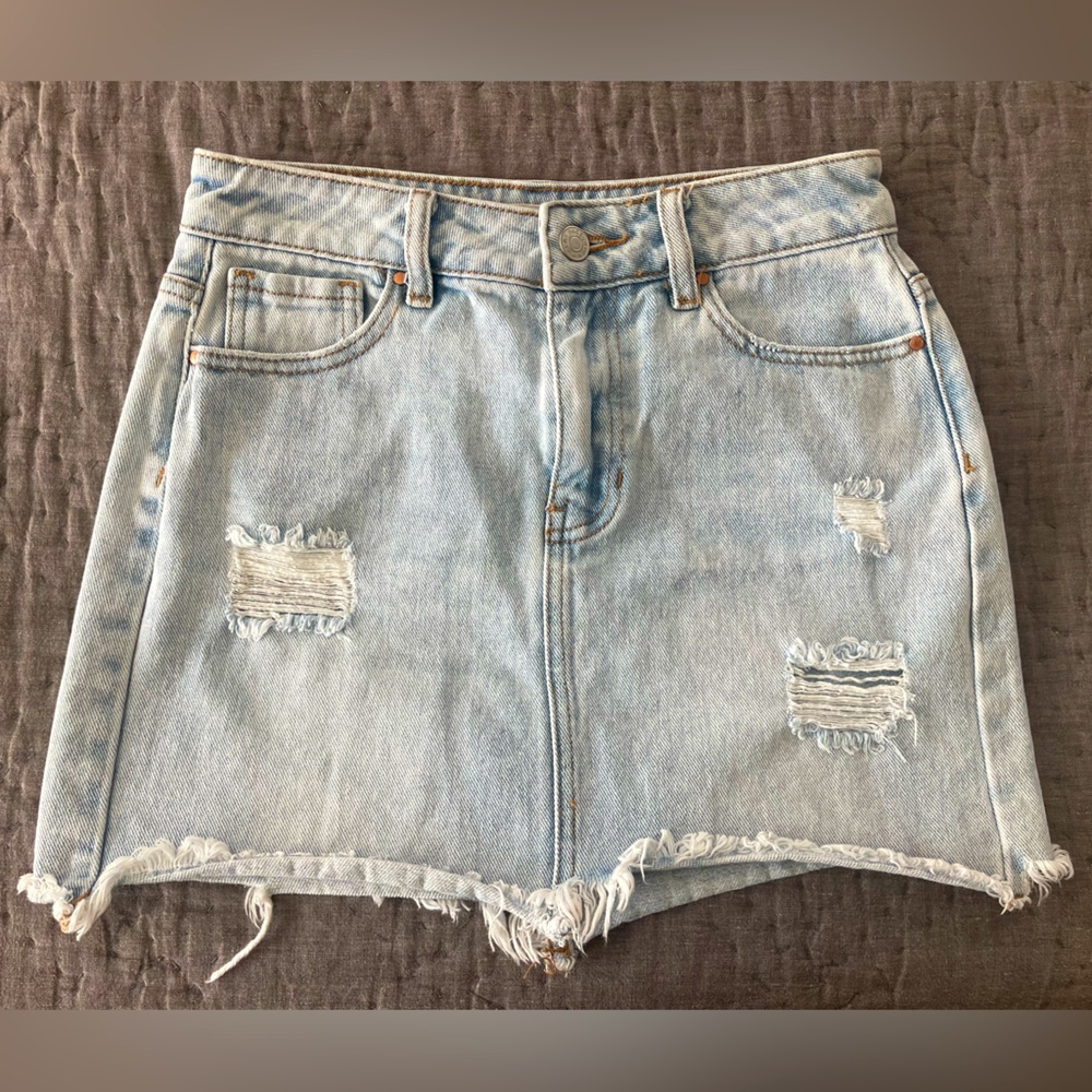 PacSun Light Blue Distressed Mini Skirt Size 23 XXS Teen Surfer Skater Pockets